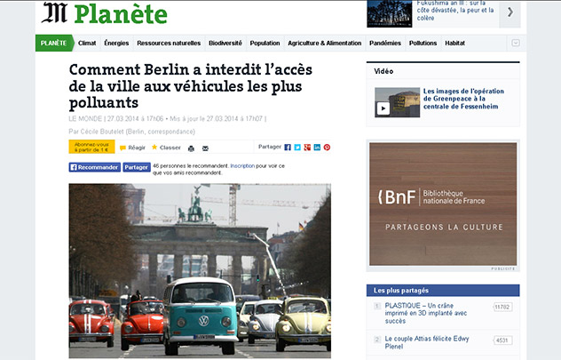 Pollution de l'air : le quotidien Le Monde salue l'exemple allemand