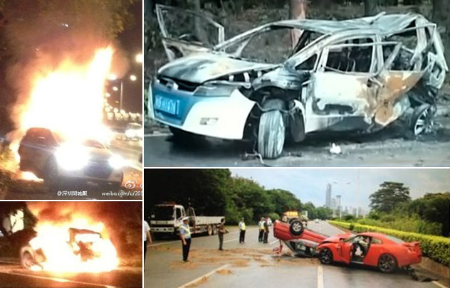 BYD E6 accident avec Nissan GTR à Shenzhen