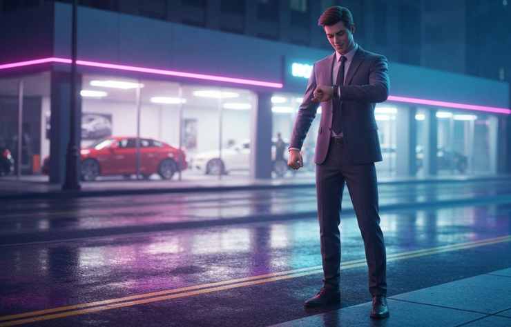 automobiliste attendant le premier janvier pour acheter une nouvelle voiture