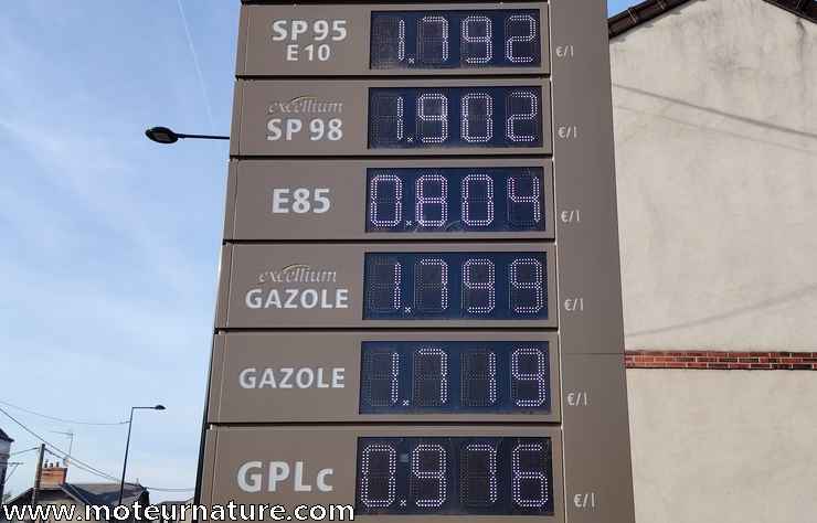 prix des différents carburants dans une station service