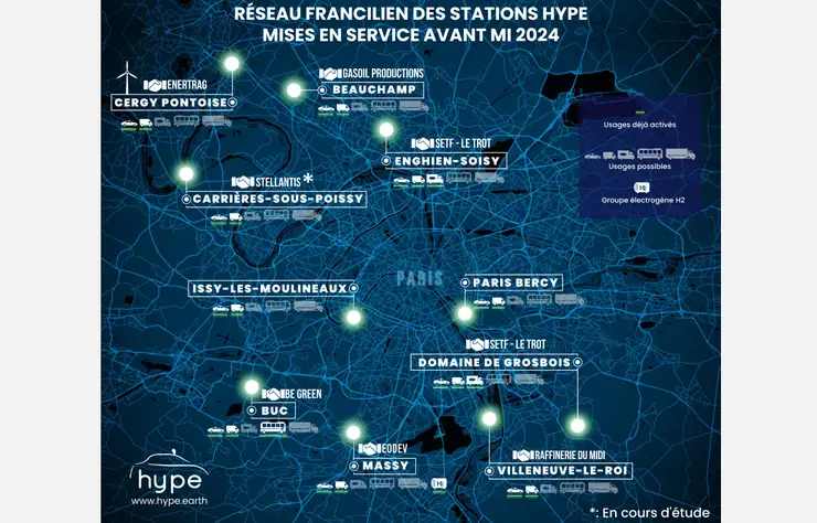 carte des stations d'hydrogène de Hype en région parisienne