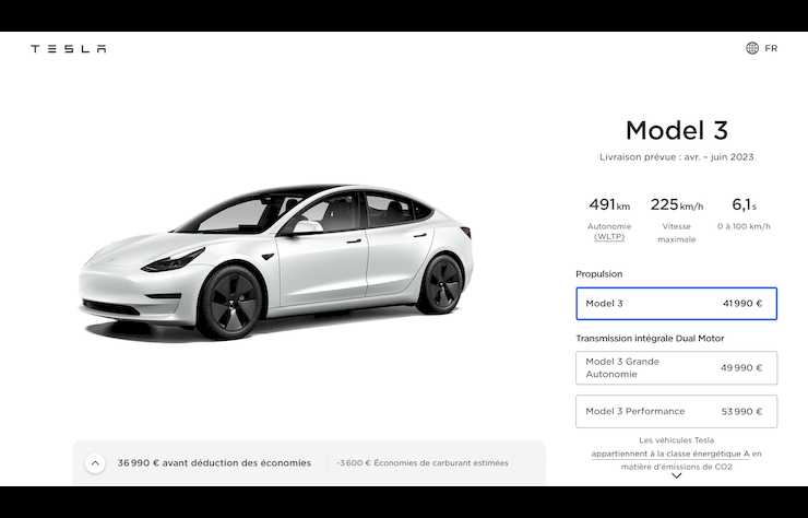 configurateur Tesla pour une Model 3
