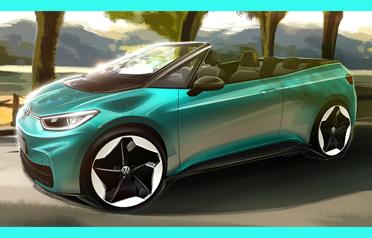 Esquisse Volkswagen ID.3 électrique cabriolet