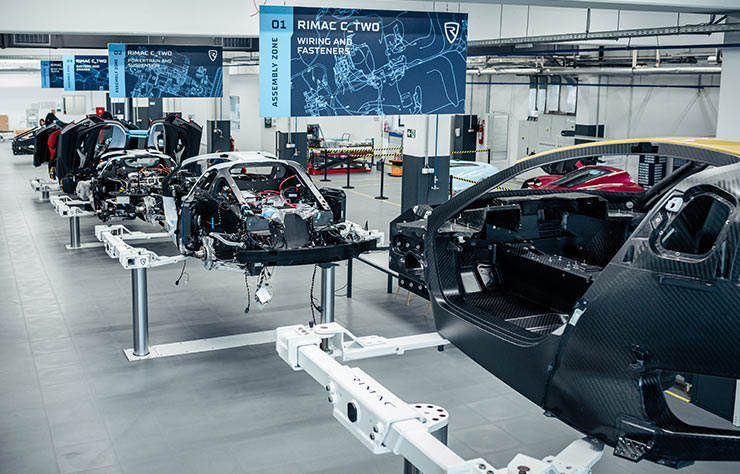 Chaine de construction de l'hypercar électrique Rimac C Two