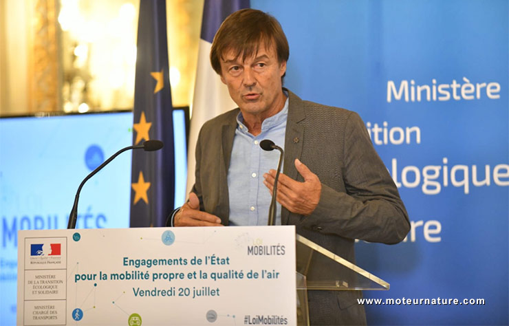 Nicolas Hulot lors de la présentation de la loi Mobilités à Paris, le 20 juillet