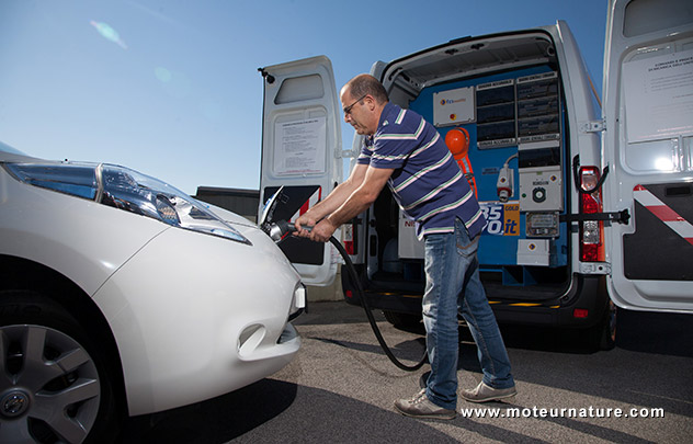 Taxi Nissan Leaf avec recharge solaire mobile à Rome