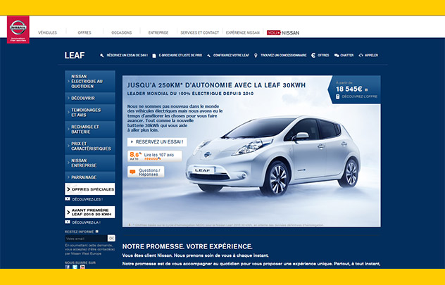 Copie d'écran site Nissan